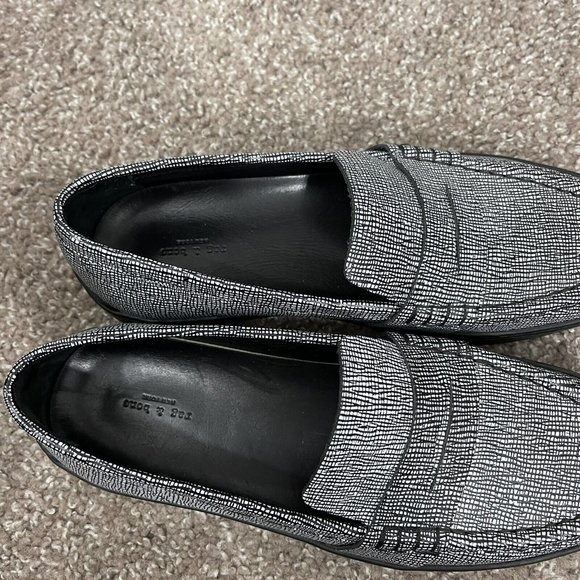 Rag & Bone Leather Loafers Marbled Black White Textured 39 US 9 - Picture 8 of 9